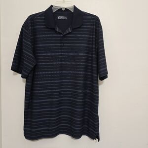 NIKE size Medium Striped Dri Fit Golf Polo Shirt Short Sleeves Navy